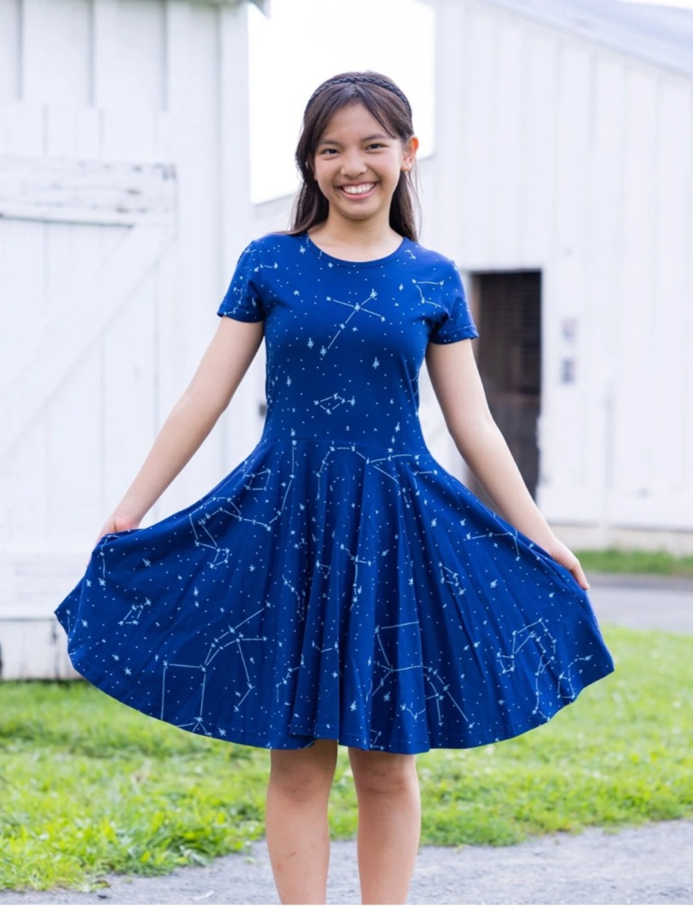 Svaha Constellations Glow-in-the-dark Navy Kids Dress Blue Pockets Size 11/12yrs